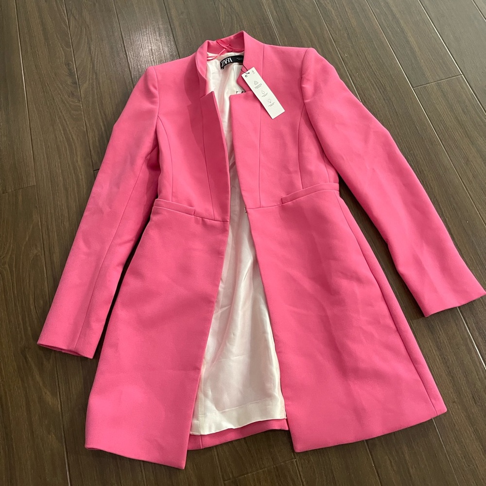 Zara pink long tapered fit jacket